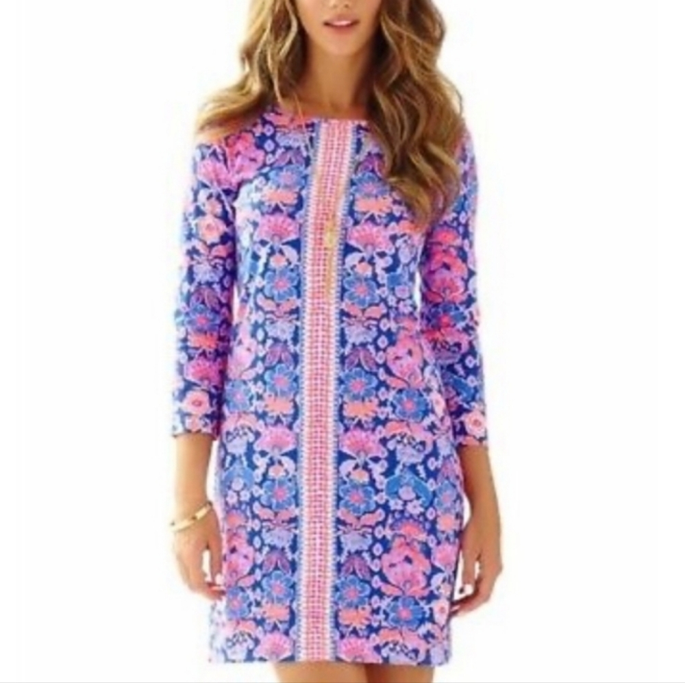 Lilly Pulitzer Marlowe Iris Blue Werk It Engineered Pima Cotton Shirt Dr…